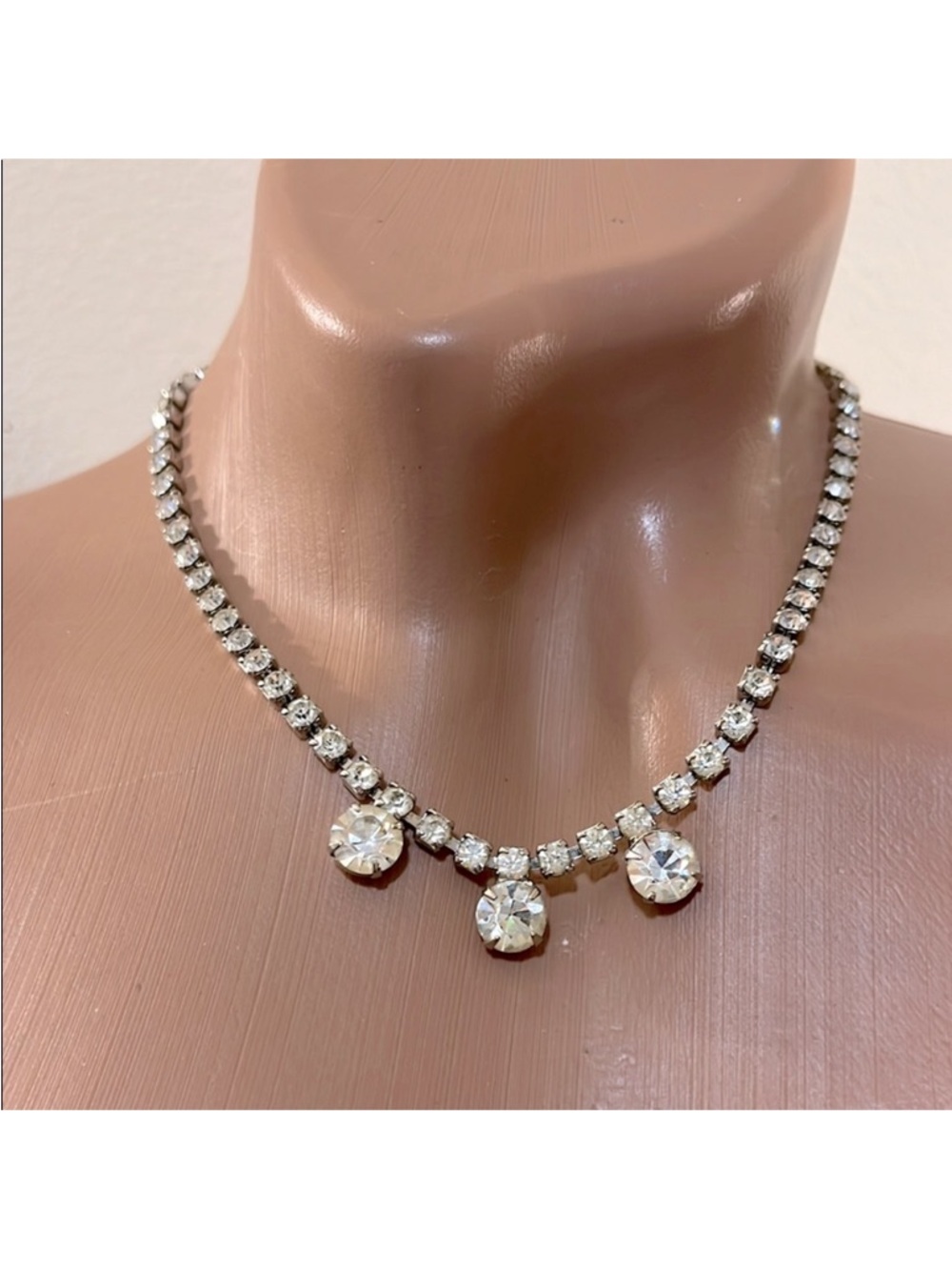 Faux Diamond Rhinestone Silver Choker Necklace
